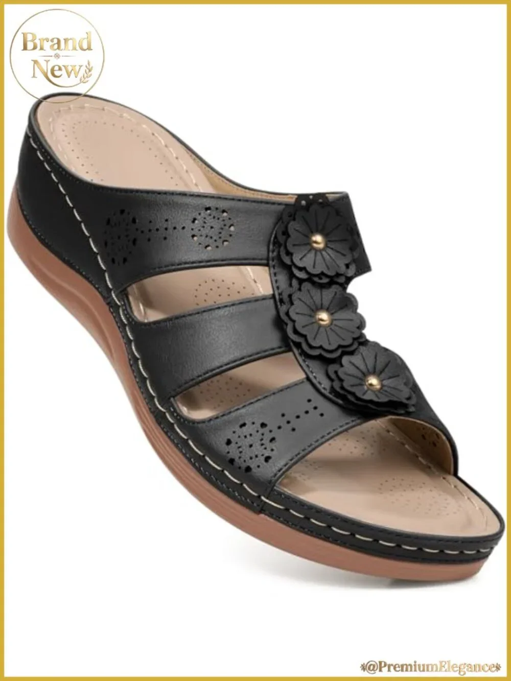 Women's Faux Leather Platform Slide Sandals Comfortable Wedge Walking Shoes